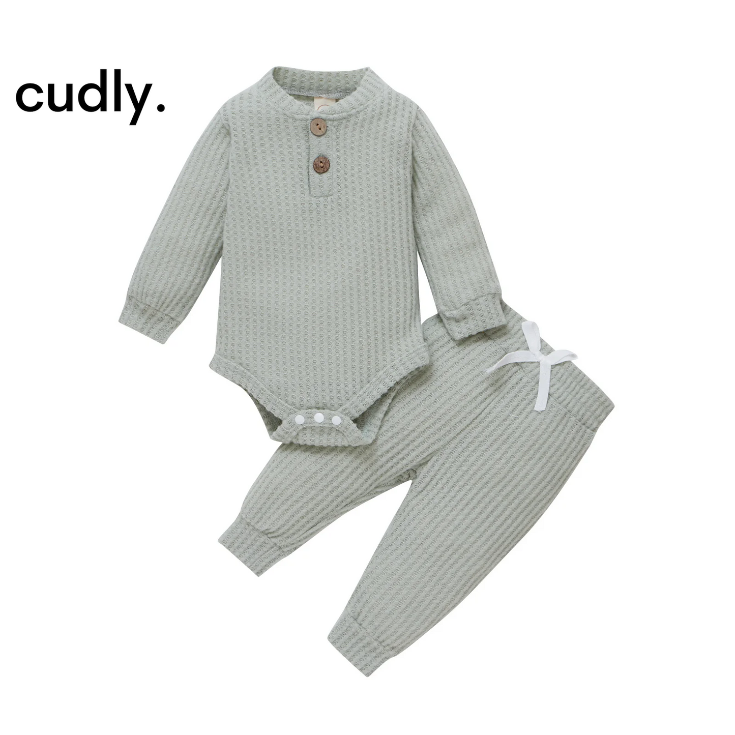 Infant Newborn Baby Girl & Boy Ribbed/Plaid Solid Clothes Set – Long Sleeve Bodysuits + Elastic Pants (21 Colors)