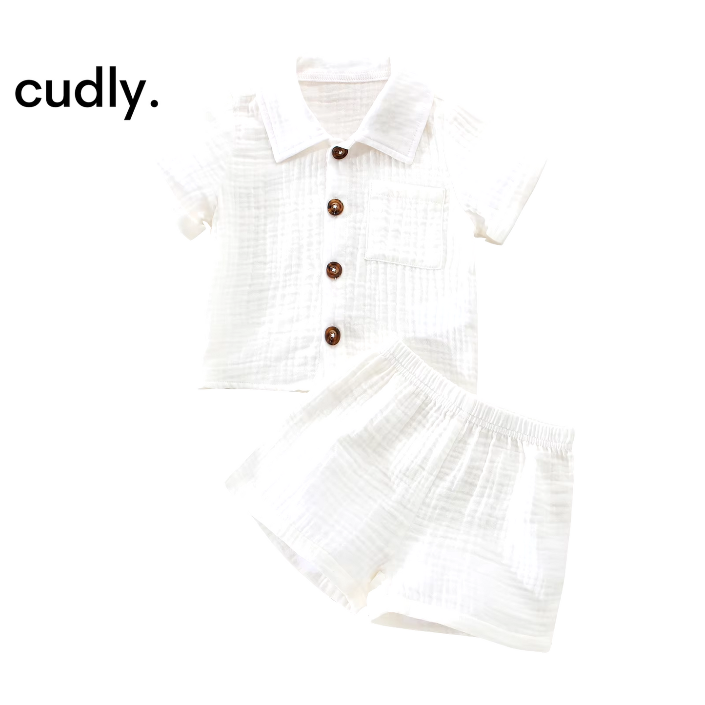 2Pcs Summer Outfits, Short Sleeve Button down Lapel Shirt + Shorts Set 6-12m 