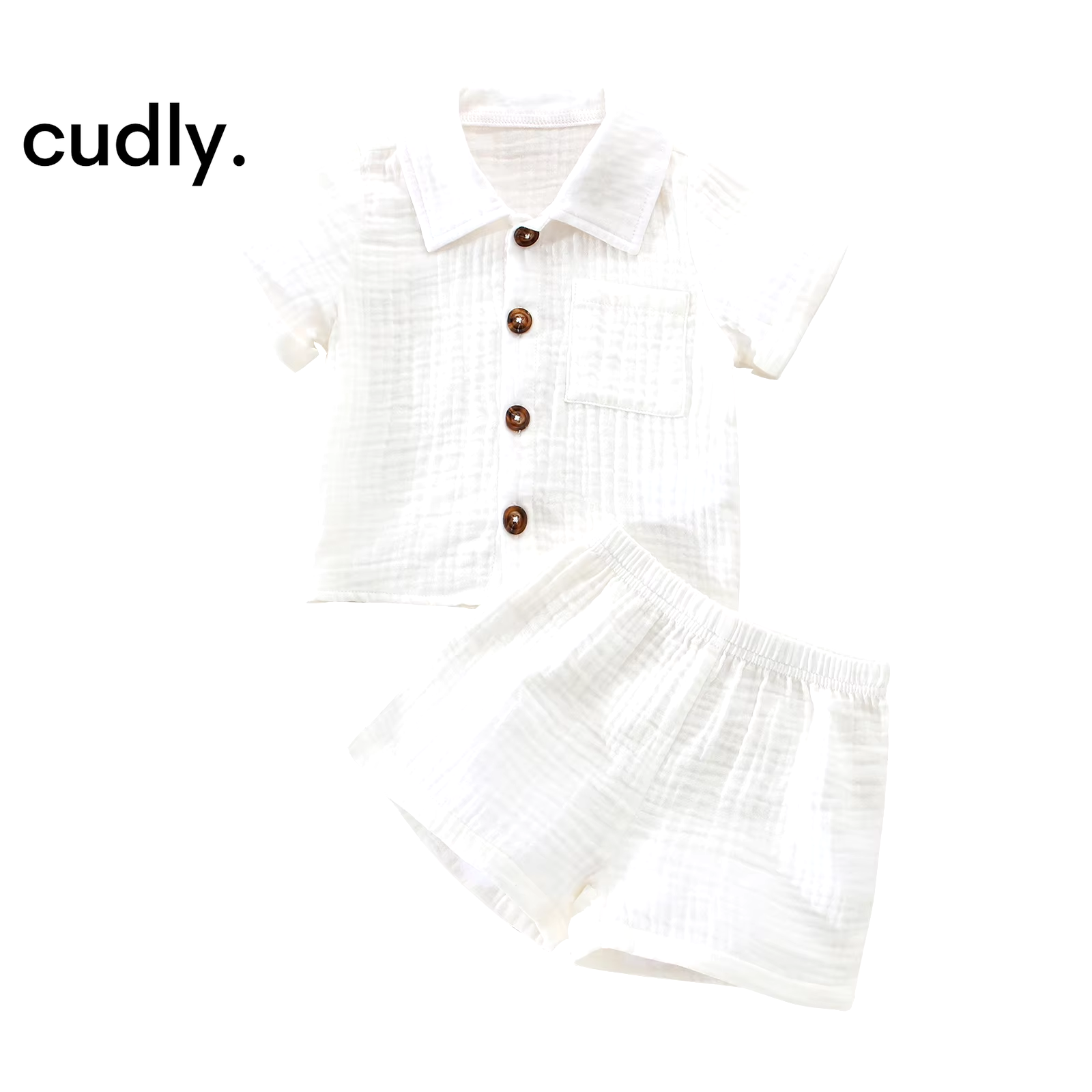 2Pcs Summer Outfits, Short Sleeve Button down Lapel Shirt + Shorts Set 6-12m 