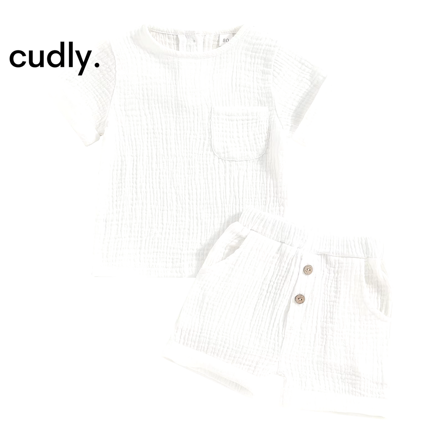 Baby Boys Summer Cotton Linen Outfit Set - Short Sleeve T-Shirt and Pocket Shorts