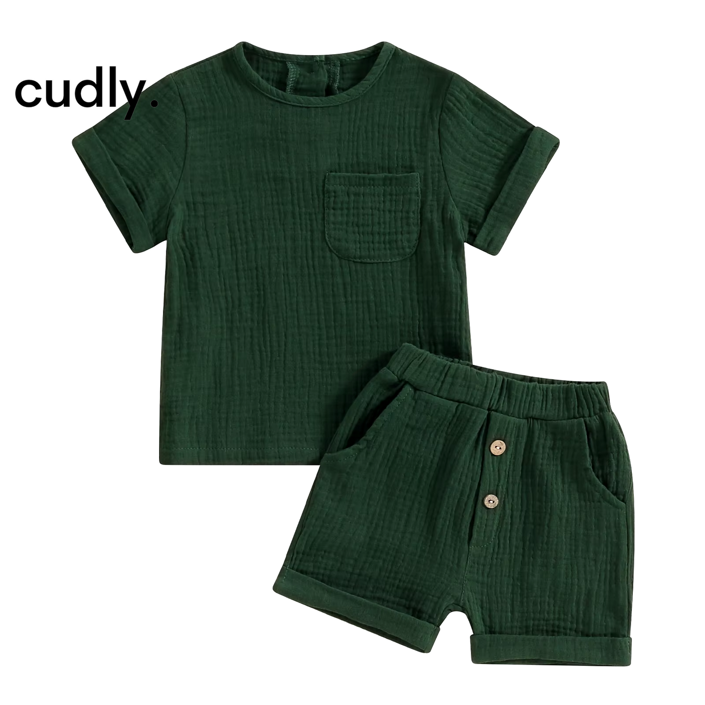 Baby Boys Summer Cotton Linen Outfit Set - Short Sleeve T-Shirt and Pocket Shorts