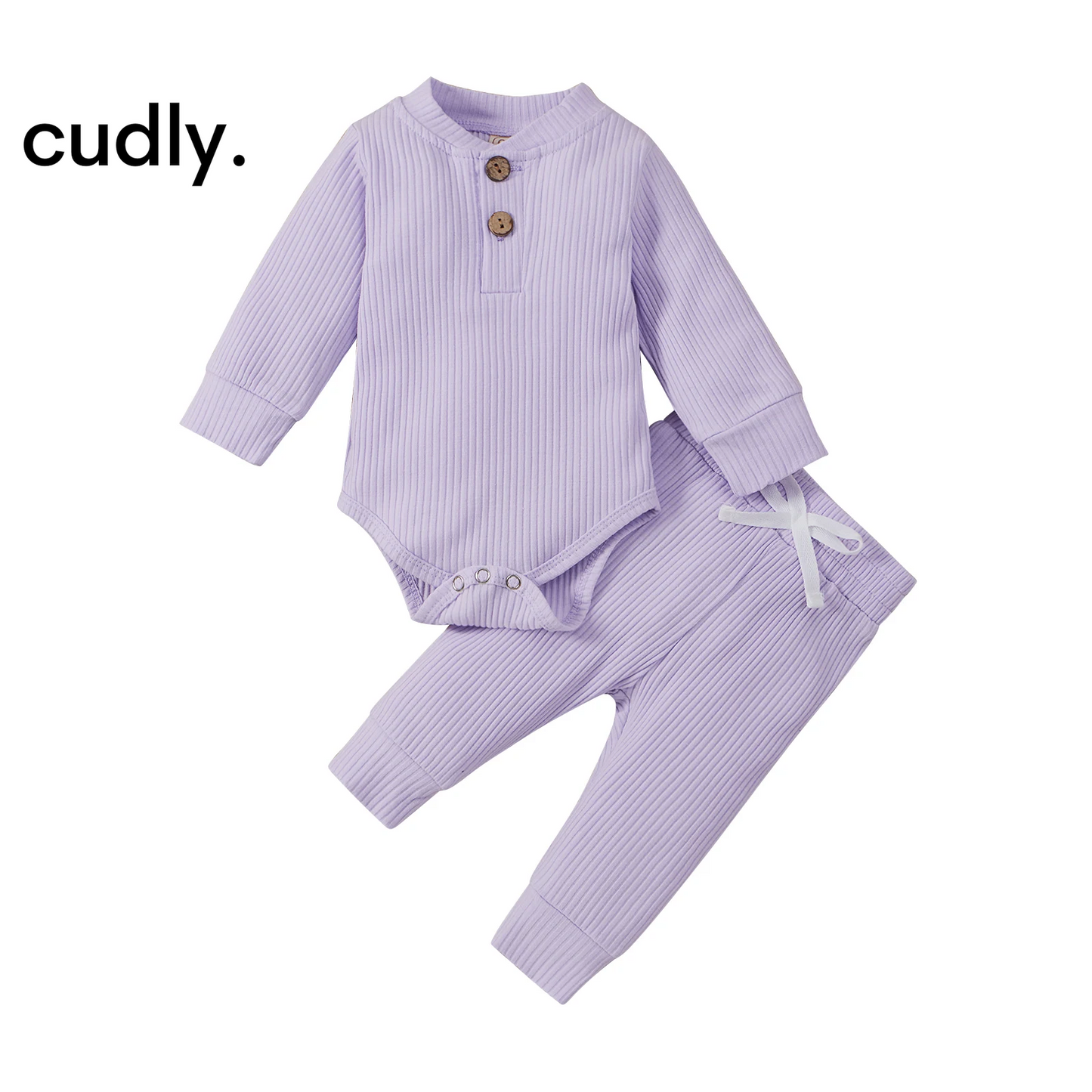 Infant Newborn Baby Girl & Boy Ribbed/Plaid Solid Clothes Set – Long Sleeve Bodysuits + Elastic Pants (21 Colors)