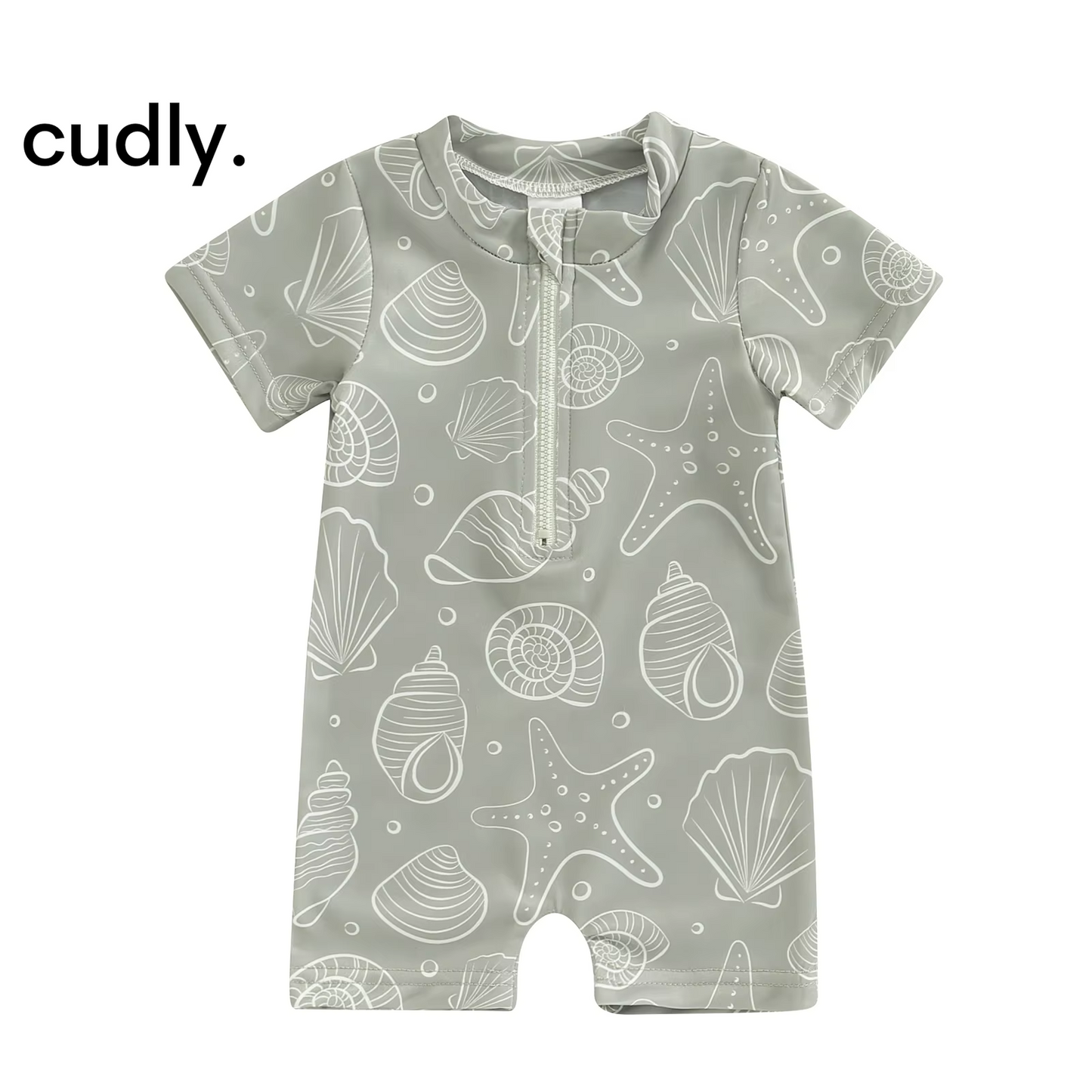 Sea-Themed Baby Boy Swimsuit – Short Sleeve Zipper Monokini for Summer Fun