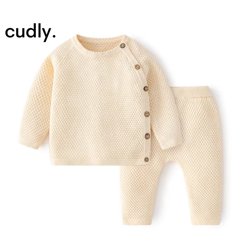 Baby Clothes Cotton Set – Knitted Sweater & Pants for Newborn Boys & Girls