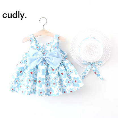 Sweet Sleeveless Floral Dress with Big Bow – 2-Piece Summer Cotton Outfit for Baby Girls