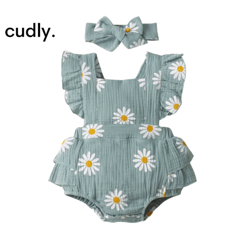 Infant Baby Girl Ruffle Sleeveless Romper with Headband – Summer Newborn Bodysuit