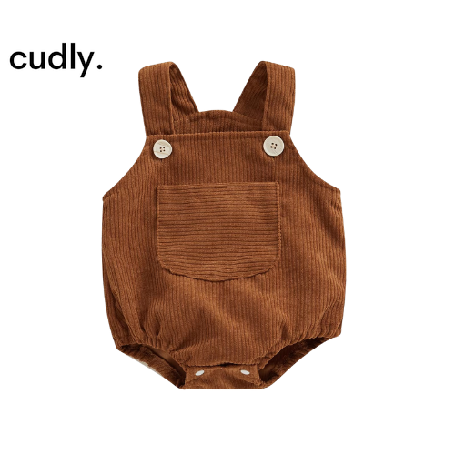 Baby Girls & Boys Corduroy Rompers – Solid Color Sleeveless Pocket Straps Jumpsuit for Newborns