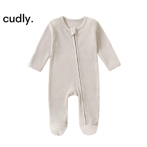 Newborn 100% Cotton Zipper Footies Romper – Organic Waffle Baby Sleepsuit