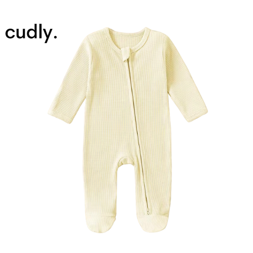 Newborn 100% Cotton Zipper Footies Romper – Organic Waffle Baby Sleepsuit