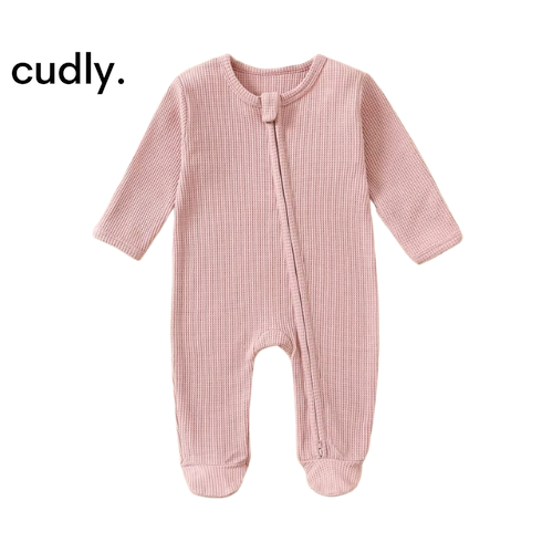 Newborn 100% Cotton Zipper Footies Romper – Organic Waffle Baby Sleepsuit