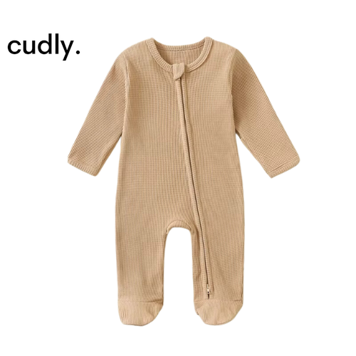 Newborn 100% Cotton Zipper Footies Romper – Organic Waffle Baby Sleepsuit