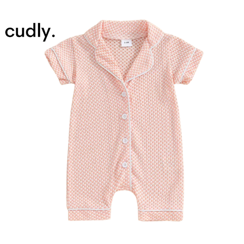 Newborn Baby Button-Down Jumpsuit with Lapel Collar – Unisex Short Sleeve