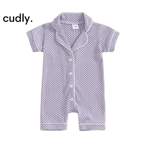 Newborn Baby Button-Down Jumpsuit with Lapel Collar – Unisex Short Sleeve