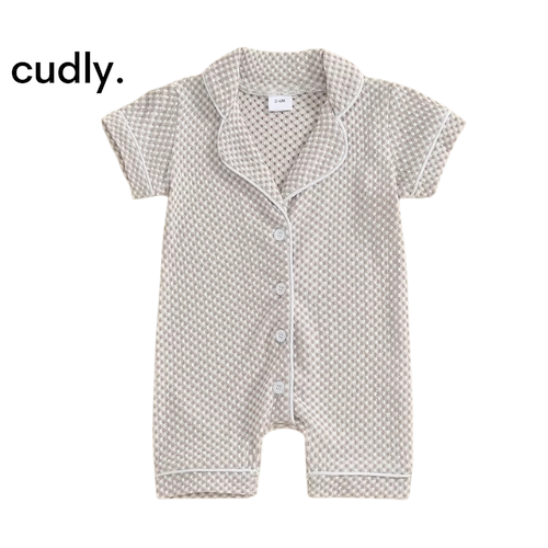 Newborn Baby Button-Down Jumpsuit with Lapel Collar – Unisex Short Sleeve