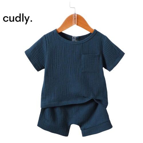 Summer Baby Boy Solid Pocket Patched Top & Shorts Set