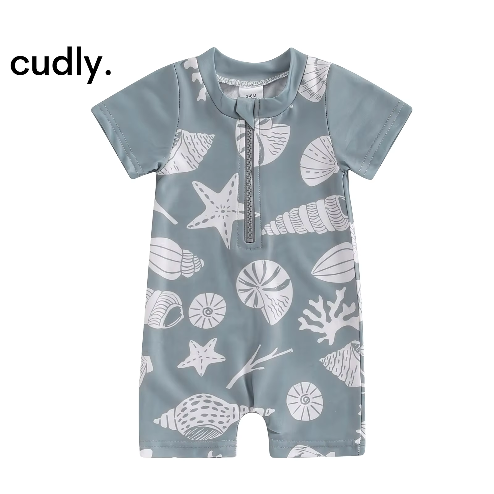 Sea-Themed Baby Boy Swimsuit – Short Sleeve Zipper Monokini for Summer Fun