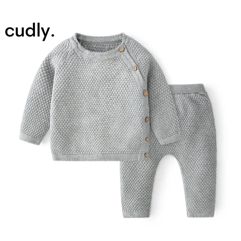 Baby Clothes Cotton Set – Knitted Sweater & Pants for Newborn Boys & Girls