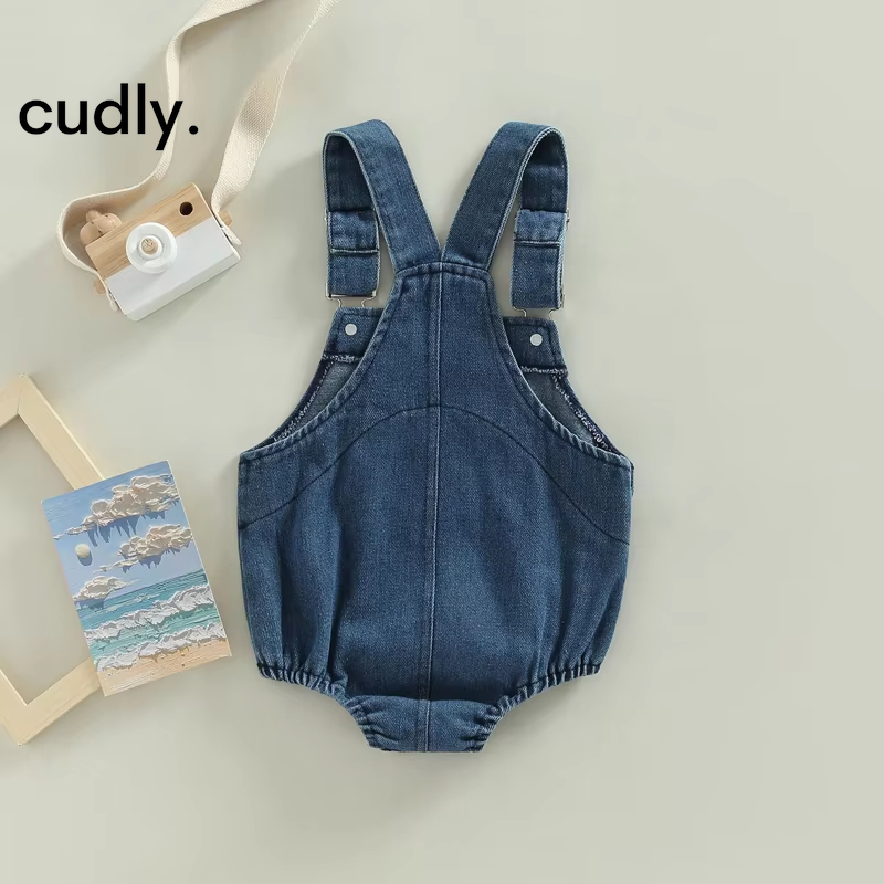 Toddler Baby Girls Sleeveless Denim Romper – Summer Button-Up Bodysuit Jumpsuit