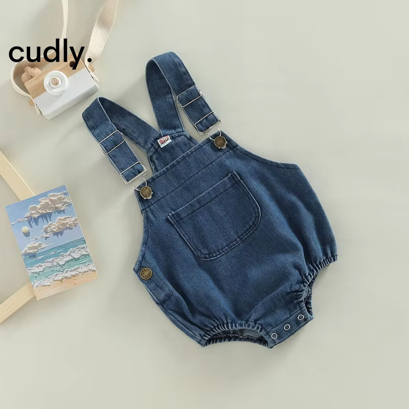 Toddler Baby Girls Sleeveless Denim Romper – Summer Button-Up Bodysuit Jumpsuit