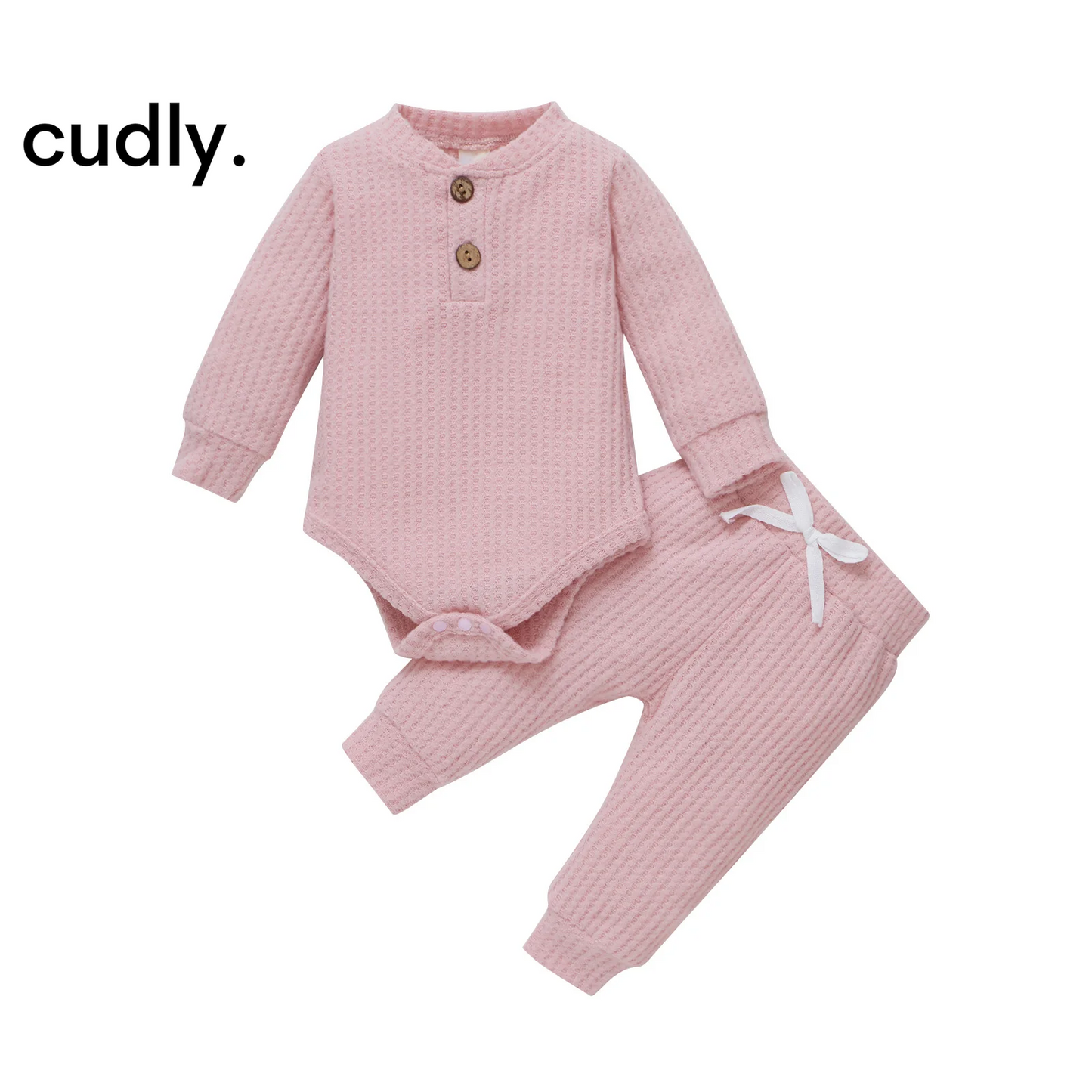 Infant Newborn Baby Girl & Boy Ribbed/Plaid Solid Clothes Set – Long Sleeve Bodysuits + Elastic Pants (21 Colors)