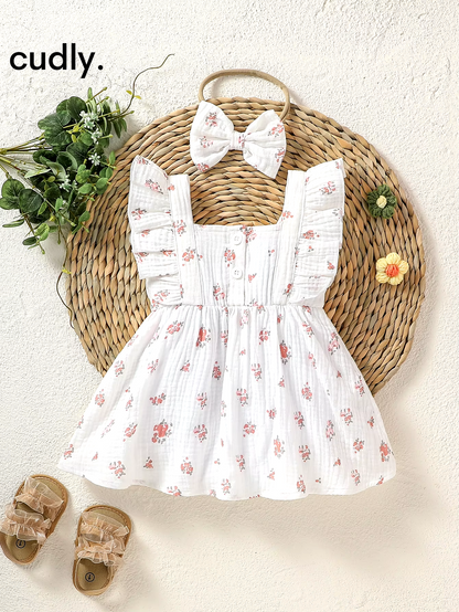 2024 Baby Girls Sleeveless Floral Cotton Dress – Summer Fashion for Newborns (0-6M)