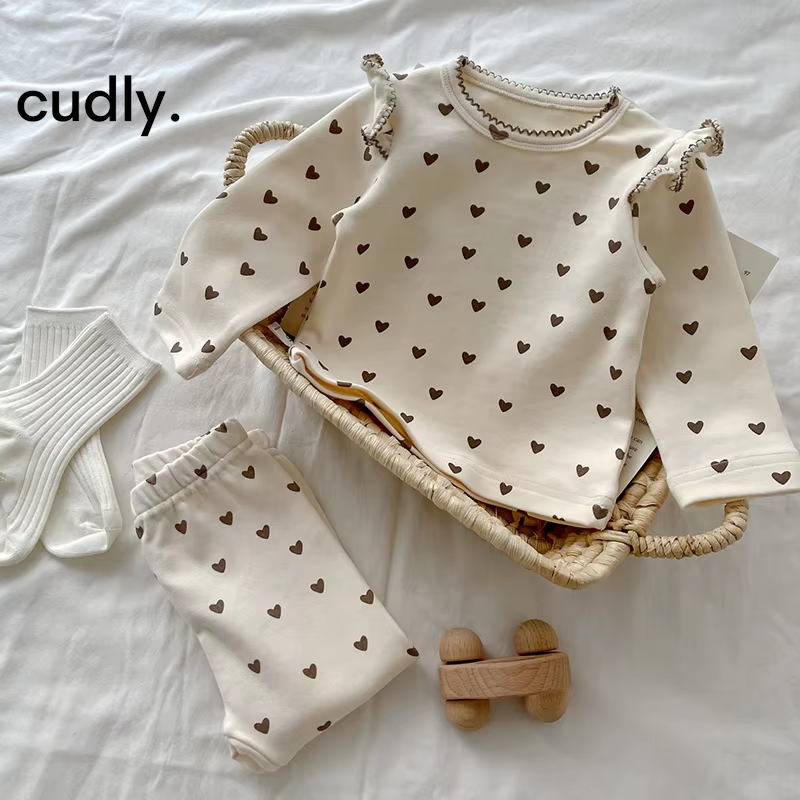 Newborn Baby Girl Heart Print Pajama Set – Soft Cotton Sleepwear