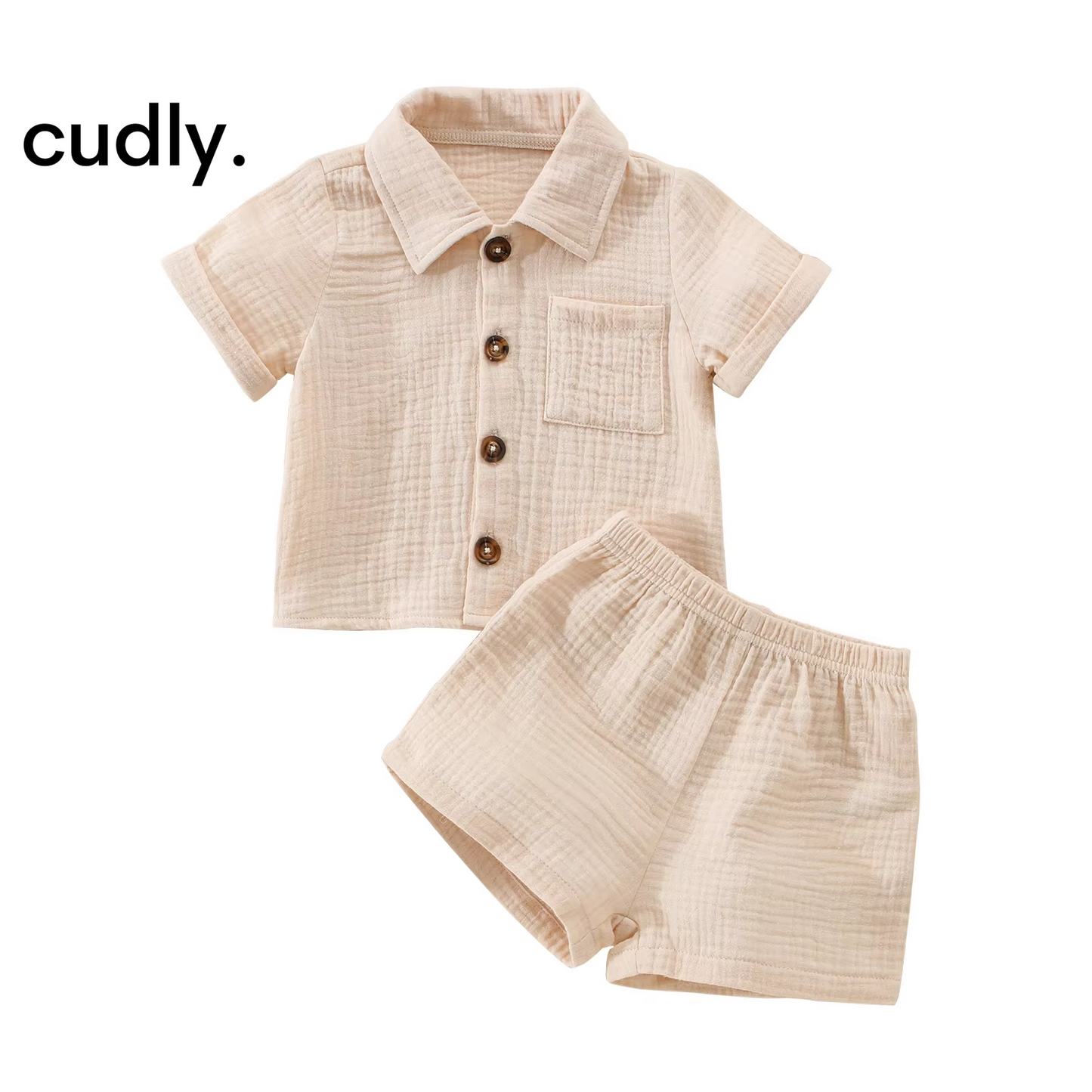 2Pcs Summer Outfits, Short Sleeve Button down Lapel Shirt + Shorts Set 6-12m 