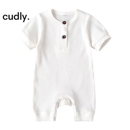 Baby Boy Solid Color Knit Rib Romper – Cotton Button Jumpsuit for 0-12 Months