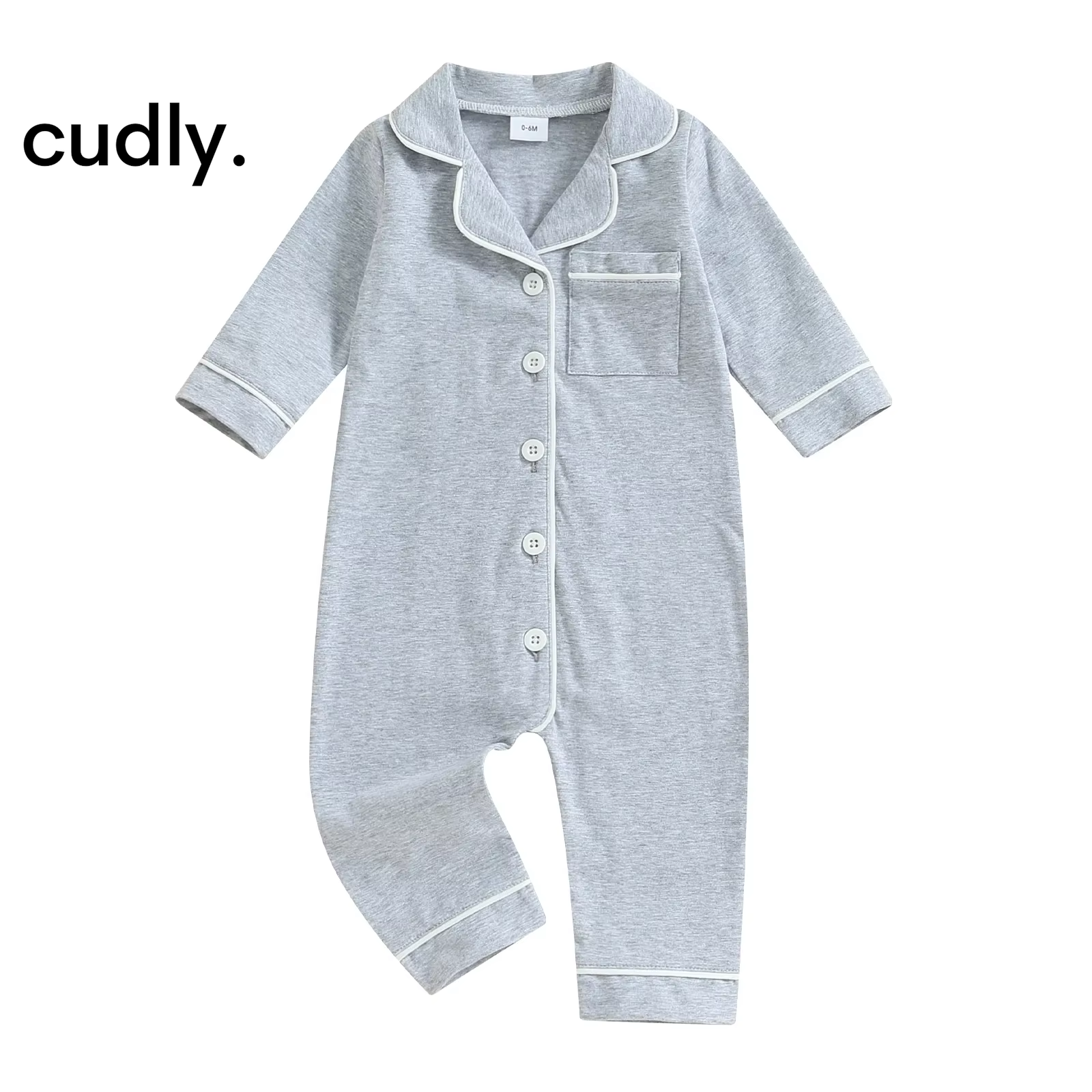 Baby Boys Patchwork Pajama Romper – Turn-Down Collar Long Sleeve Jumpsuit Sleepwear