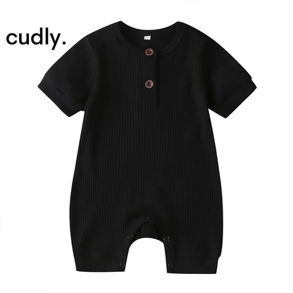 Baby Boy Solid Color Knit Rib Romper – Cotton Button Jumpsuit for 0-12 Months