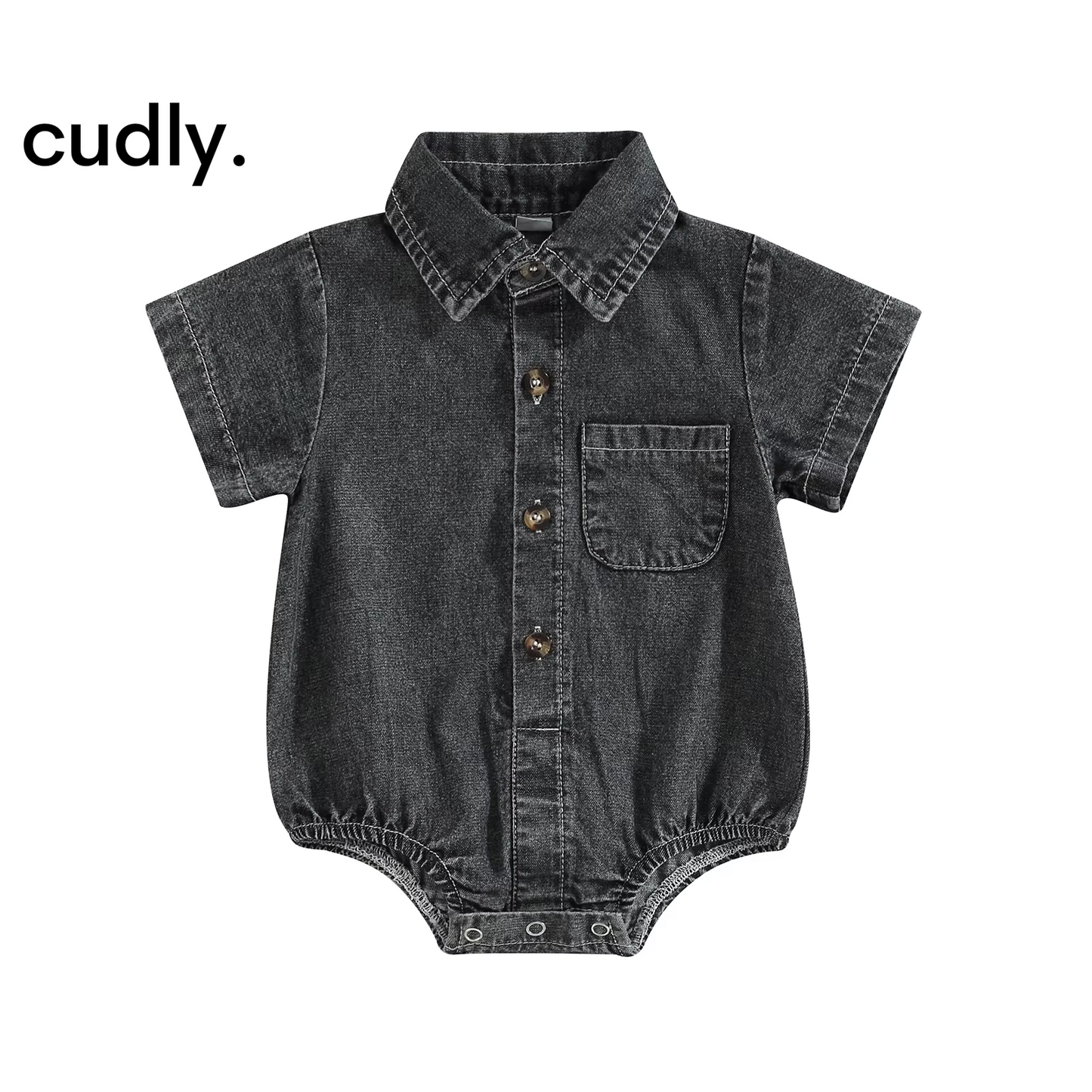 Boys Summer Denim Jumpsuit – Short Sleeve Turn-Down Collar Casual Baby Bodysuit