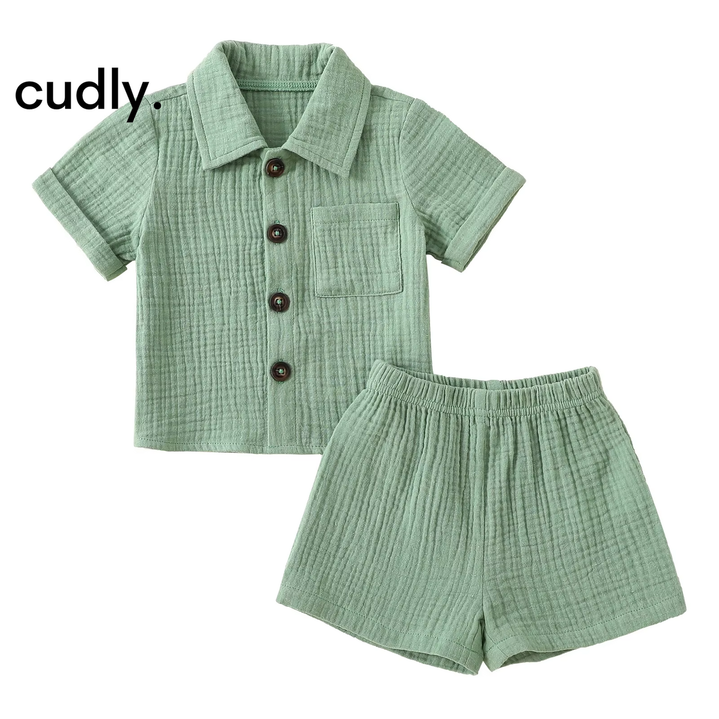 2Pcs Summer Outfits, Short Sleeve Button down Lapel Shirt + Shorts Set 6-12m 