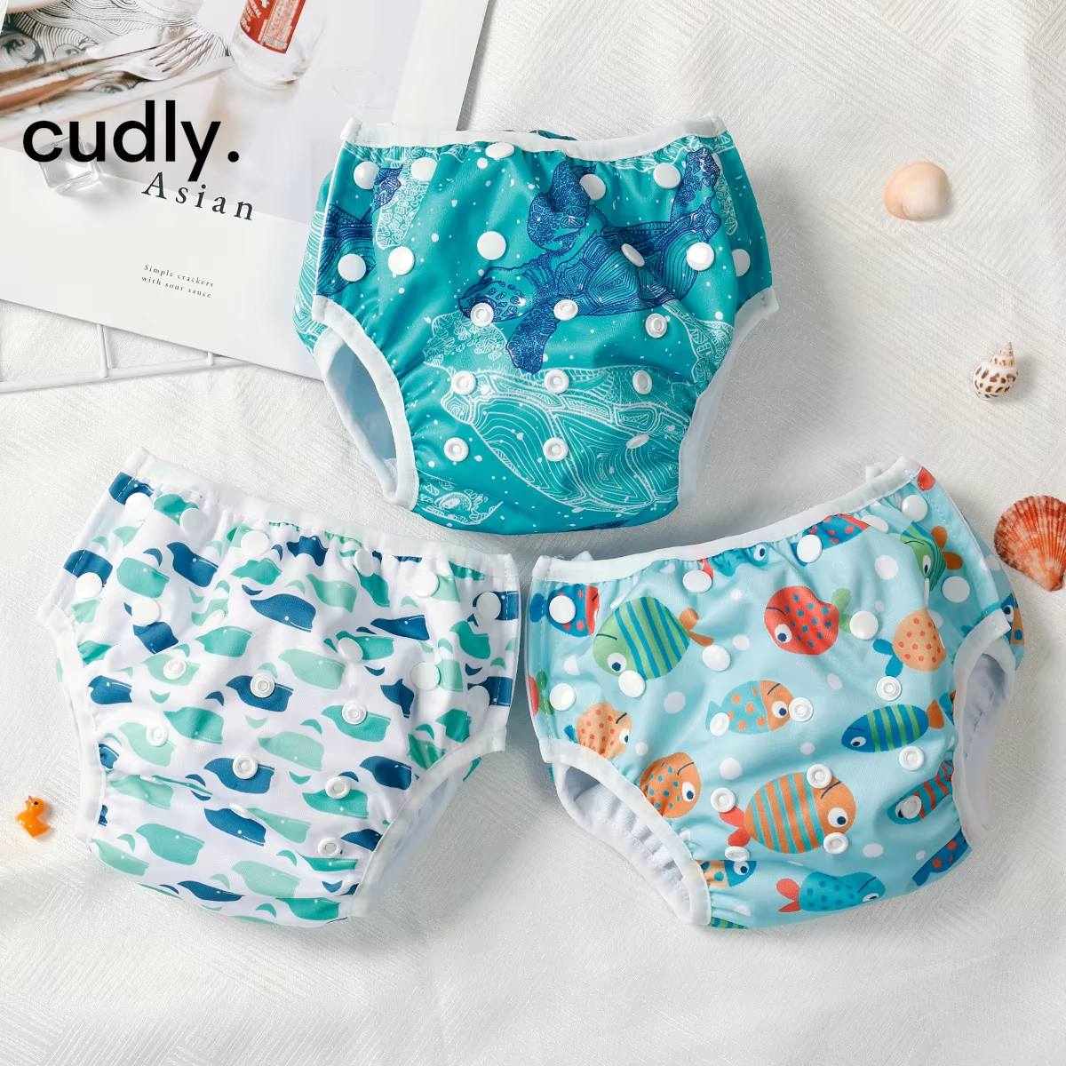 Baby Reusable Swimming Diapers – 3PCS Adjustable Cartoon Swimwear for Boys 