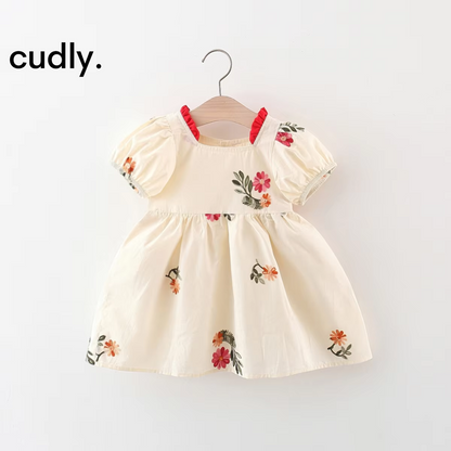 Summer New Girl Dress Cute Bubble Sleeves Embroidered Cotton Skirt Comfortable Children'S Clothing Suitable for 3-12 months 