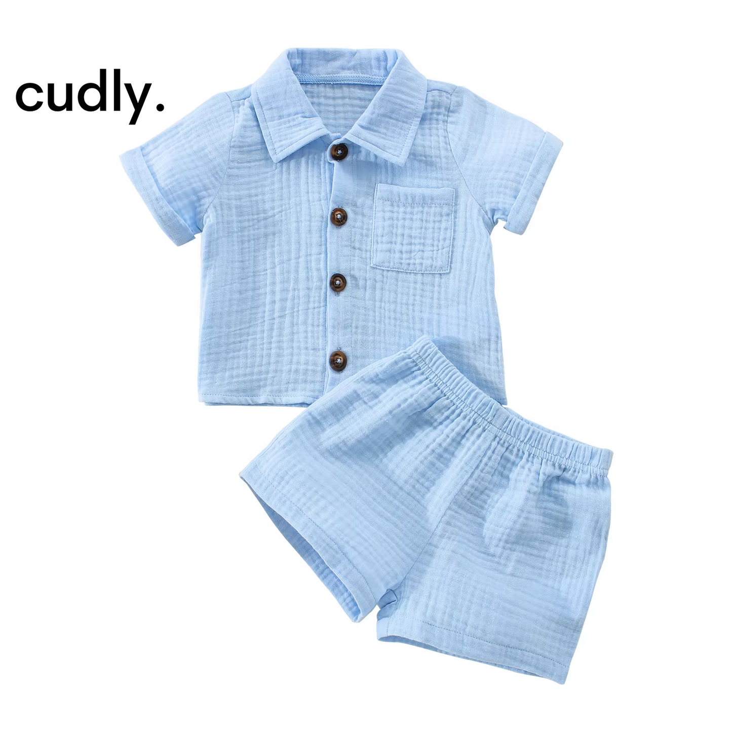 2Pcs Summer Outfits, Short Sleeve Button down Lapel Shirt + Shorts Set 6-12m 