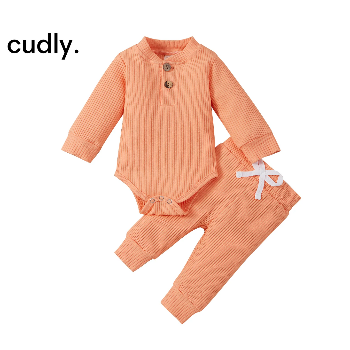 Infant Newborn Baby Girl & Boy Ribbed/Plaid Solid Clothes Set – Long Sleeve Bodysuits + Elastic Pants (21 Colors)