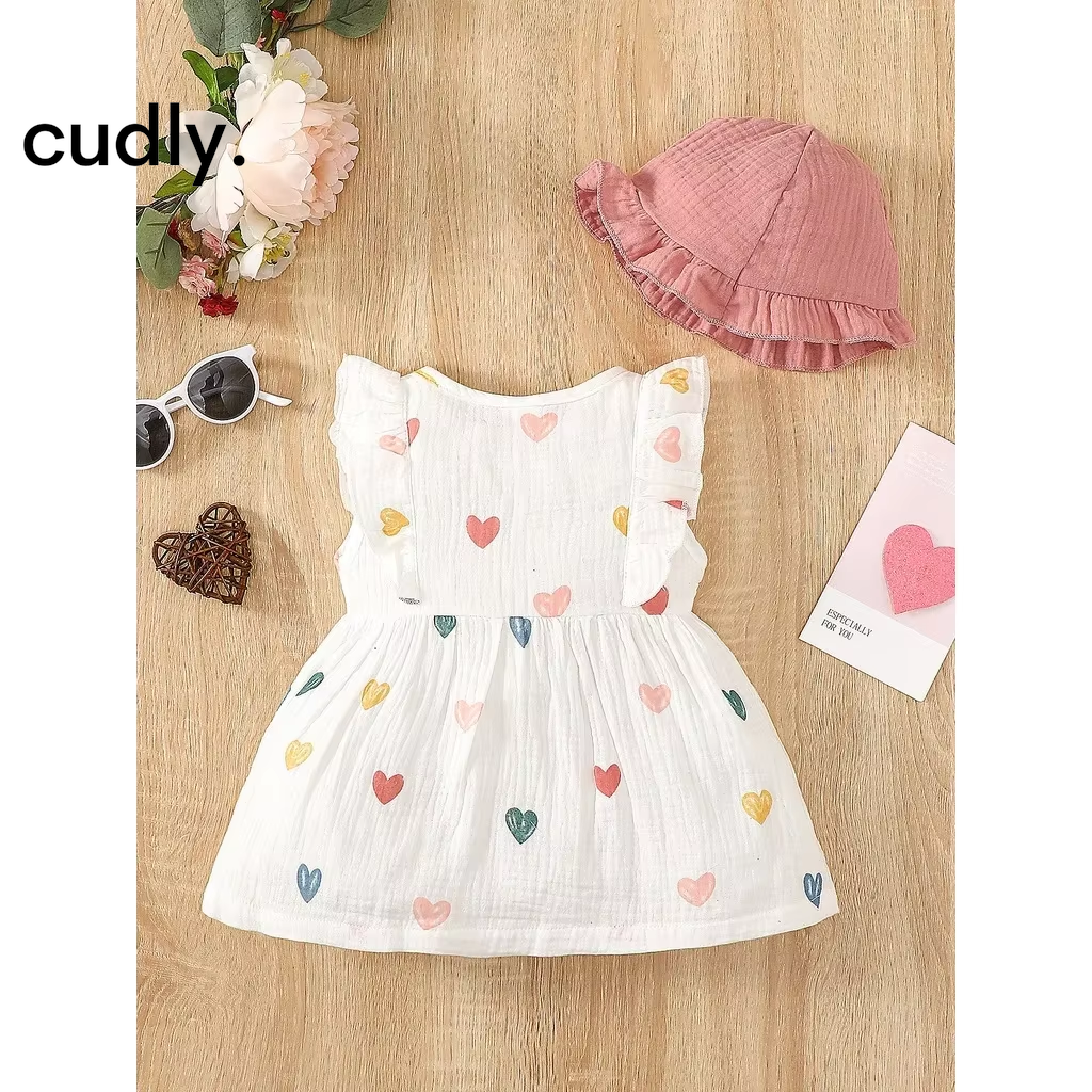 Love Print Sleeveless Dress with Hat